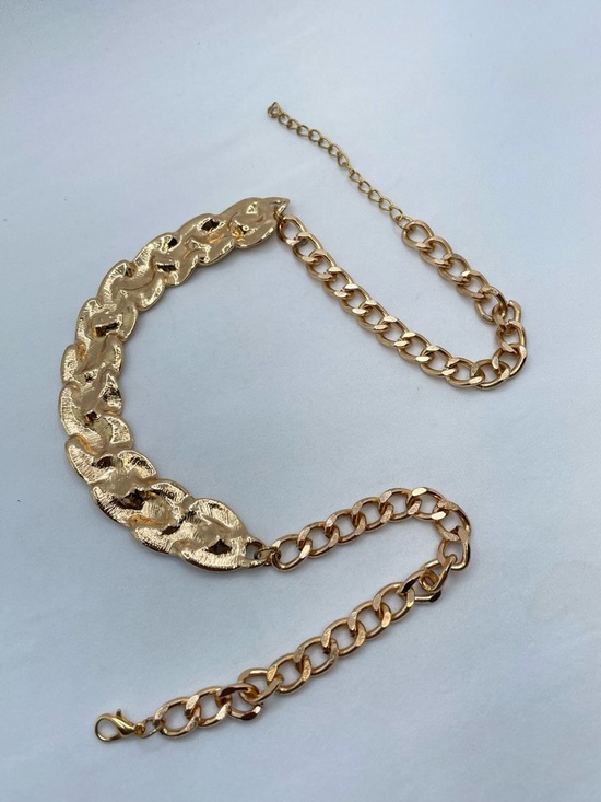 Gold Tone Braided Chain Necklace Crystal Rhinestone Statement Adjustable Link - Picture 4 of 6